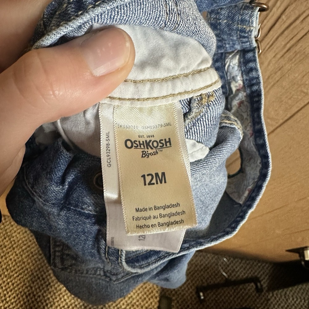OshKosh B'gosh Denim Bib Overall Girls 12M Blue With Floral Leg Cuffs And Trim - Picture 6 of 7